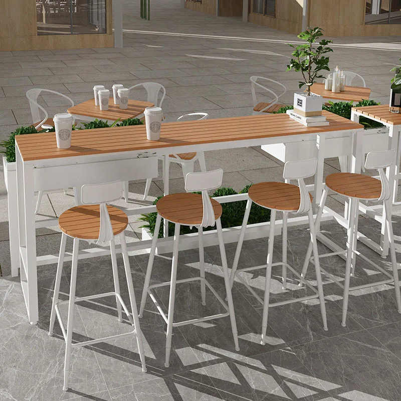 Cafe wrought iron milk tea shop outdoor high table chair combination home balcony casual rectangular table against the wall