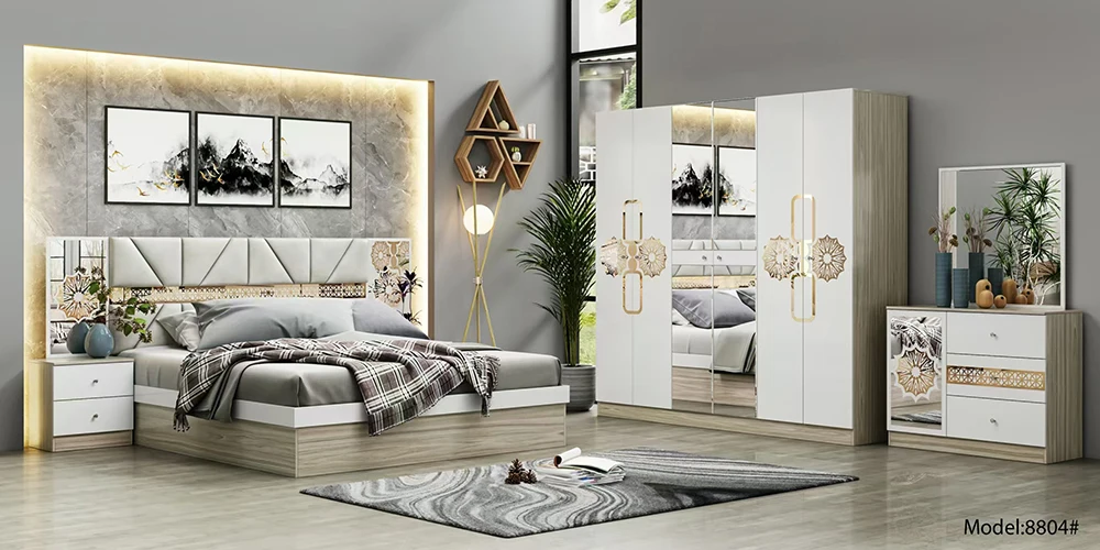 Mirrored Classic Wooden Beds Full Mirror King Size Furniture Cheap Modern Royal Italian Luxury Queen Sets Bedroom Set