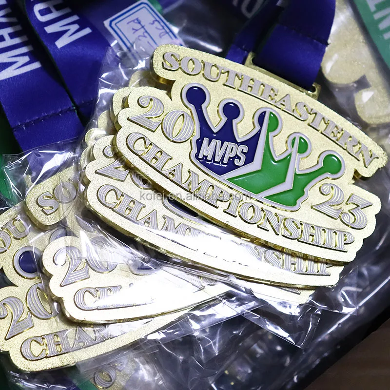 Kofei Custom Zinc Alloy 3D Metal Award Gold Silver Soccer Football Volleyball Medals With Neck Lanyard Manufacturer