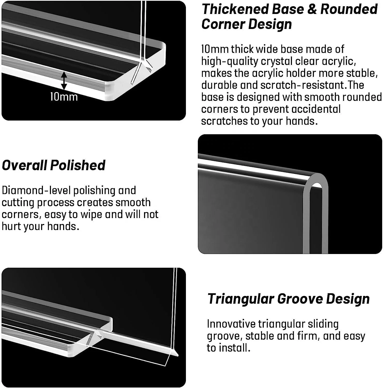 Triangular Groove Design Desktop Clear Acrylic Sign Holder Stand