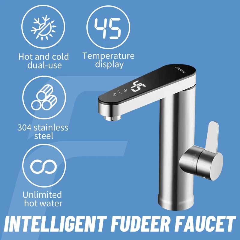 Fudeer Luxury bathroom design touch mixer tap robinet  faucet instant  electric heating faucet Stainless steel basin faucet