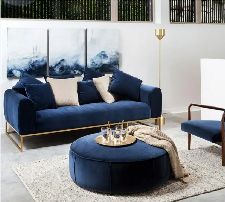 Home Design Stainless Steel Living Room Velvet Fabric Lounge Sofa Modern Couch