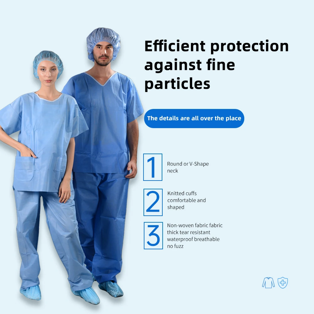 PP Nonwoven Blue Hospital Uniforms Disposable Nurse Scrub Suit and Doctor Pajamas for Patients Comfortable and Hygienic