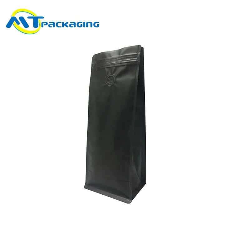 
Eco-friendly Food Grade Black plastic matte finish black Flat bottom pouch Coffee Bag 
