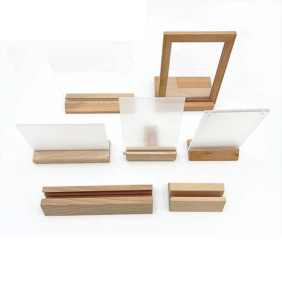 Natural Wooden Base Postcard Holder Wedding Table Name Card Holder Photo Picture Display Stand