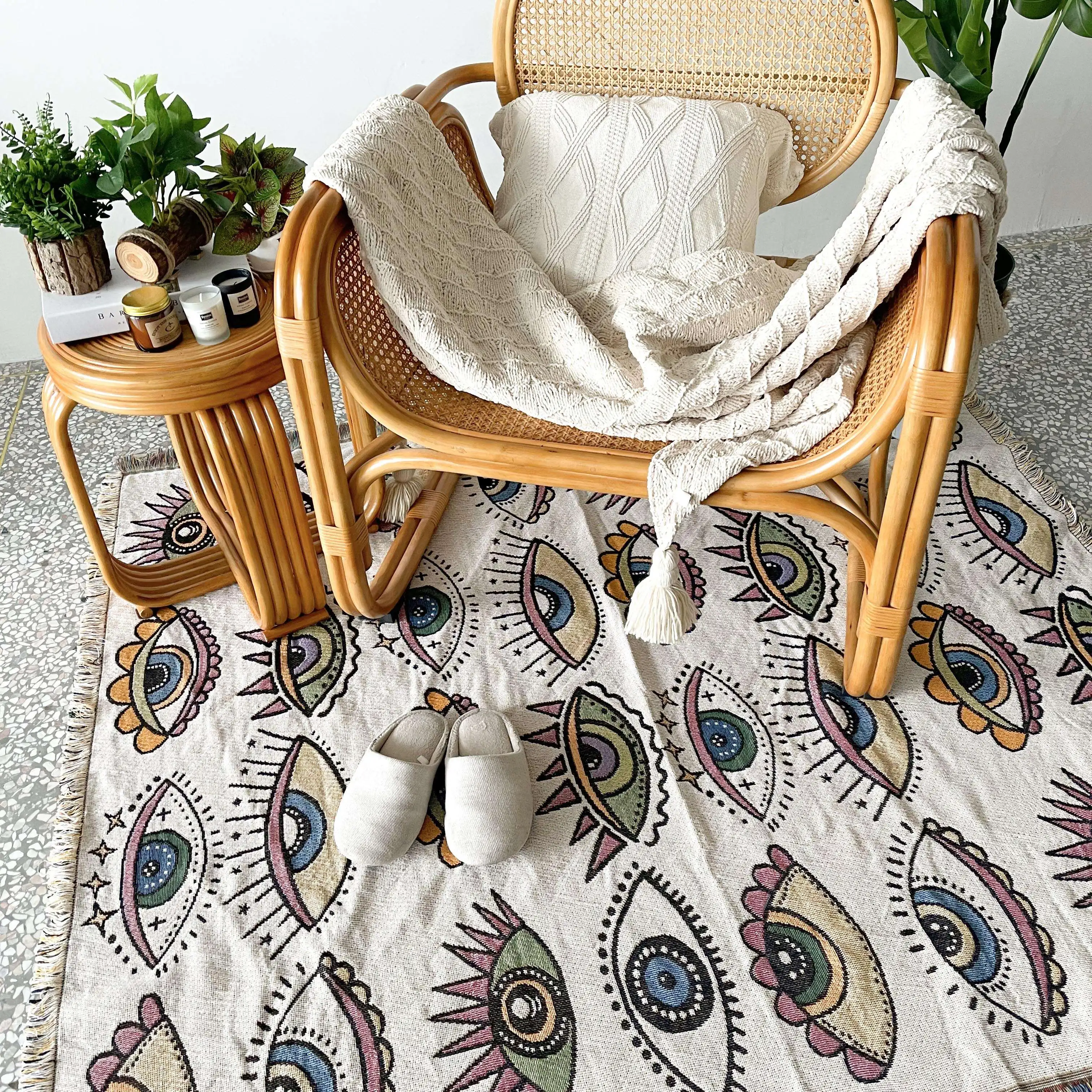 Wholesale high quality manufacture multifunction turkish hand woven evil eyes tapestry cotton polyester blanket