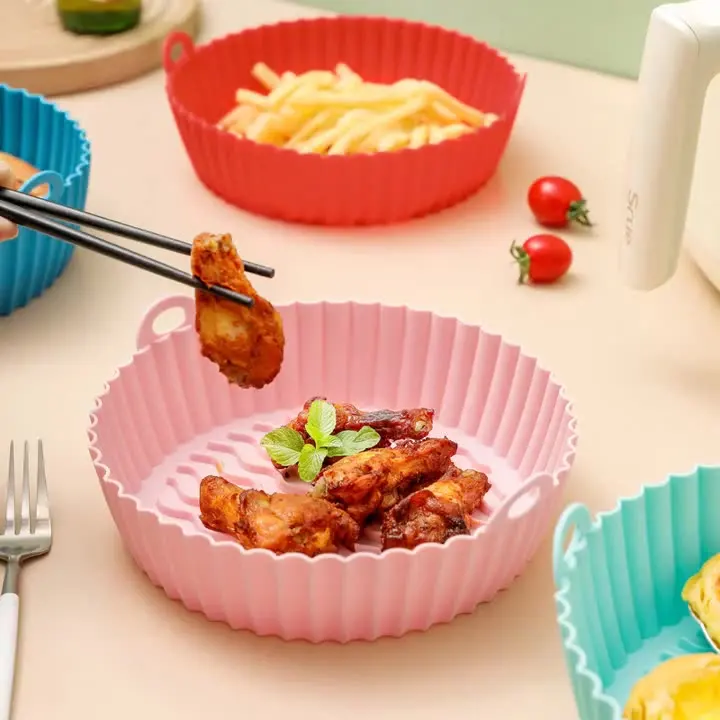 Silicone Pot Round Grill Pan Oven Baking Tray Fried Chicken Basket Mat Air Fryer Silicone Liners Silicone Pot Air Fryer