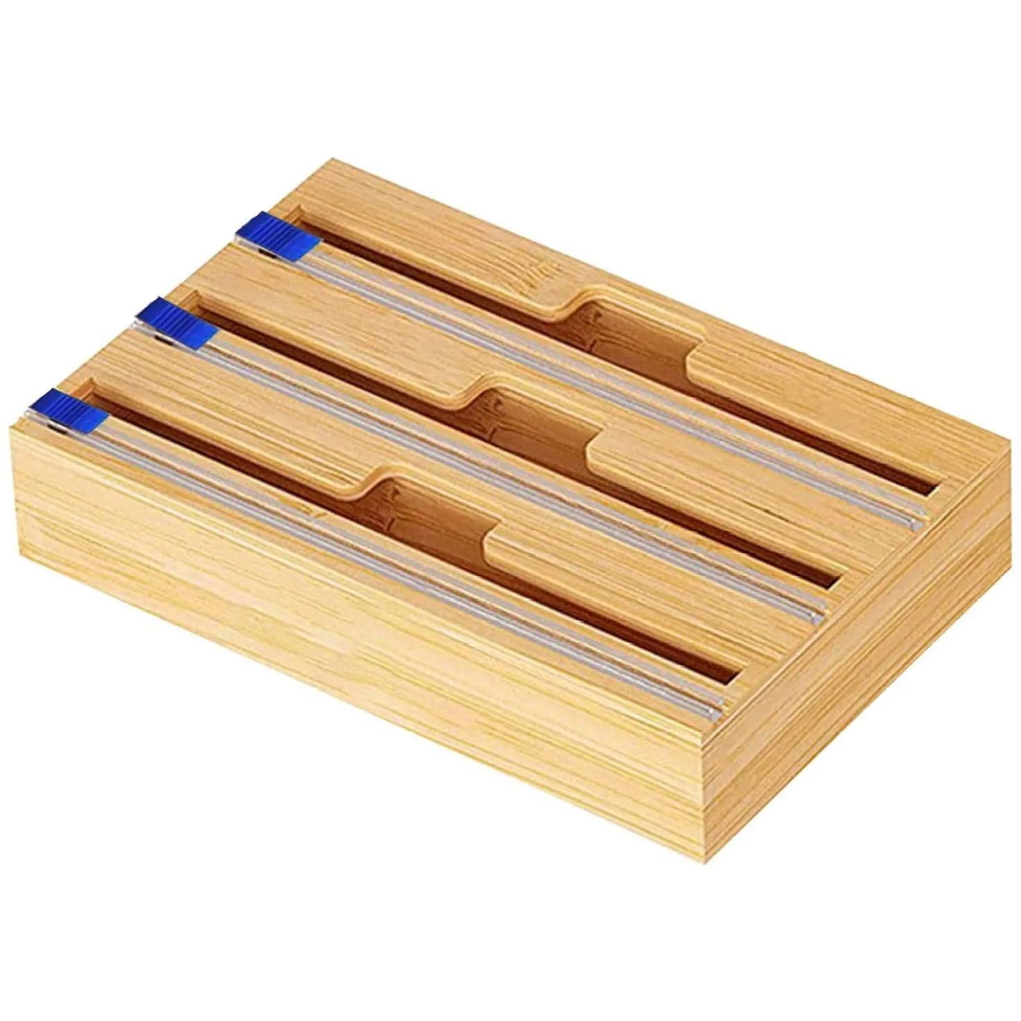 Wrap Dispenser with Slide Cutter Labels 3 in 1 Aluminum Plastic Foil Organization and Storage Tin Organizer Bamboo