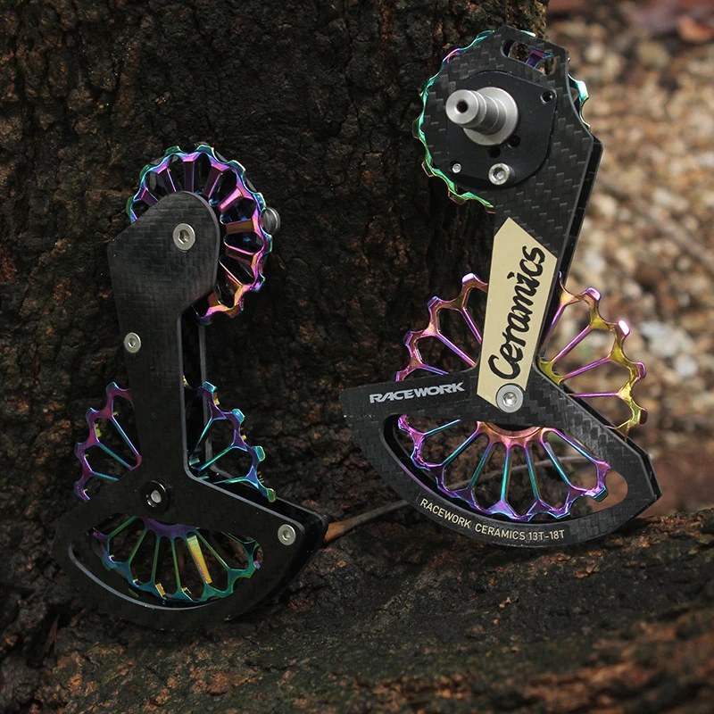 RACEWORK ultra light 13-18T bicycle rear derailleur pulley gold colorful carbon fiber R7000R8000 bicycle guide wheel
