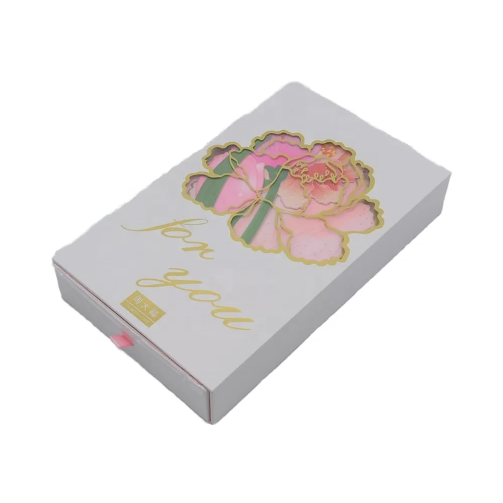 Recycled Drawer Box Satin Lining Window Flower Thank You Card Gift Packaging Paper Cardboard PVC Foil-Display