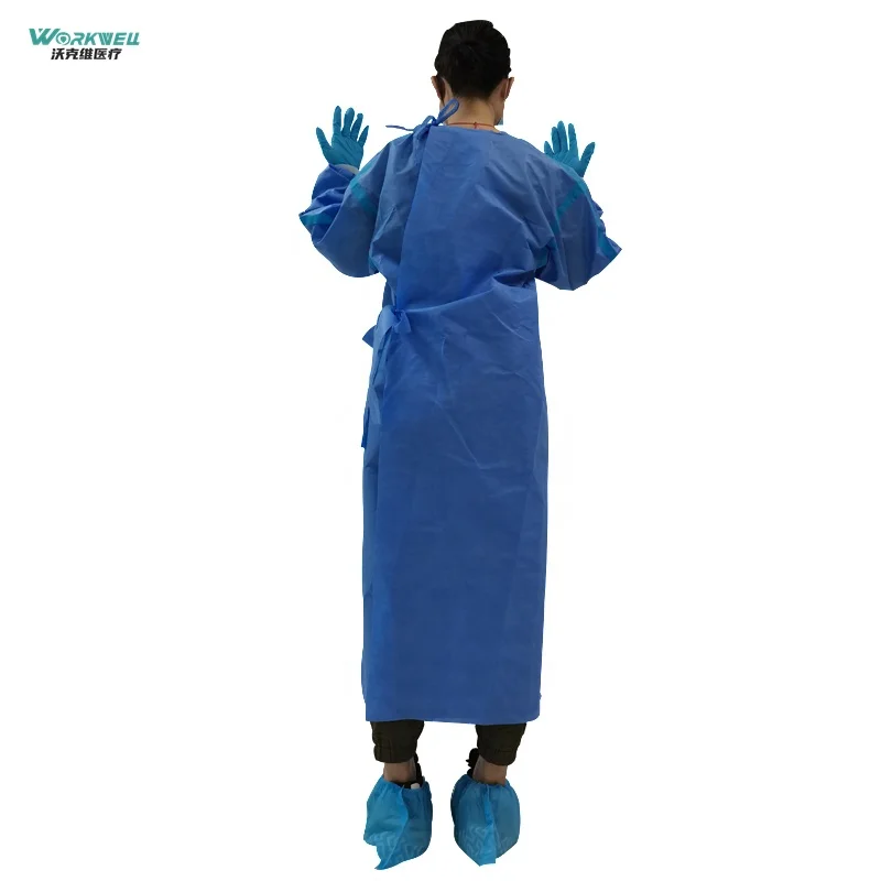 High quality 510K Disposable smms surgical gown 45g Long sleeve with tape used for Airport Isolation gown Reusable EN14126