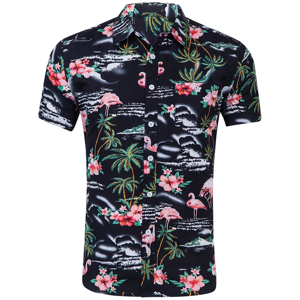 Wholesale Cheaper RTS allover print Resort shirts Peach Skin Island Palm Tree Beach shirts Aloha 100% polyester hawaiian shirts