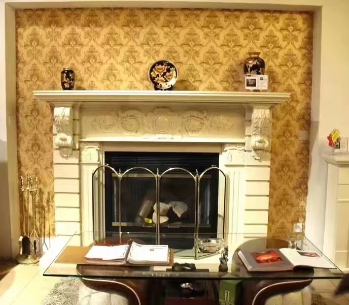 New Beige Natural Stone Hand Carving Marble Fireplace Surround Home Decor Marble Fireplace Mantel