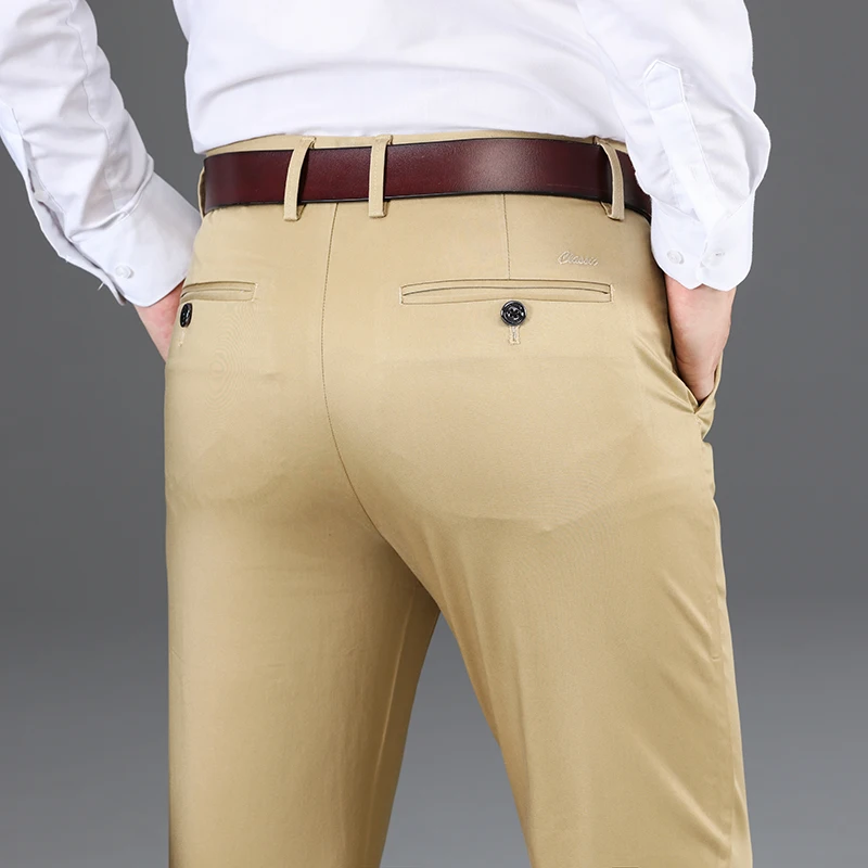 Fashion Casual New Business slacks Elastic Straight Trousers Male Brand Gray Khaki Navy chino pants