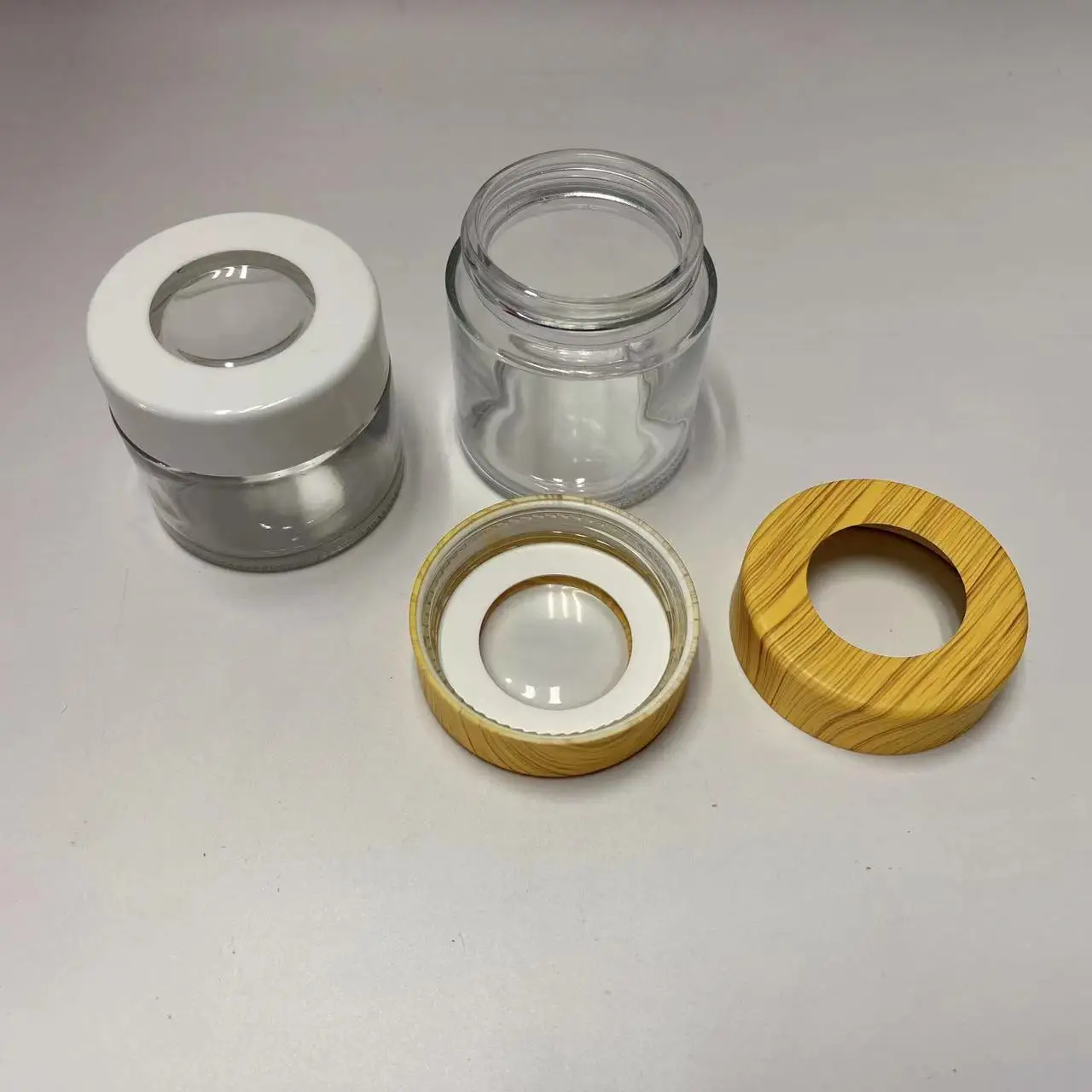 Transparent Storage Glass Jar Magnifying Light Stash Flower Container window lid Jar with Magnifying Lid
