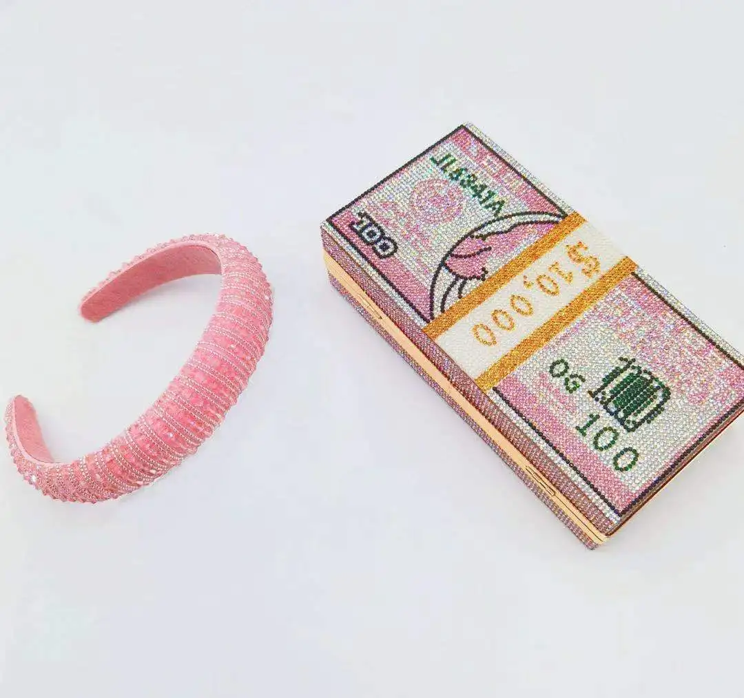 
Wholesale Ladies Hair Hoop luxury rhinestone money bags purse fashion design new shape USA money purse for women evening bags 