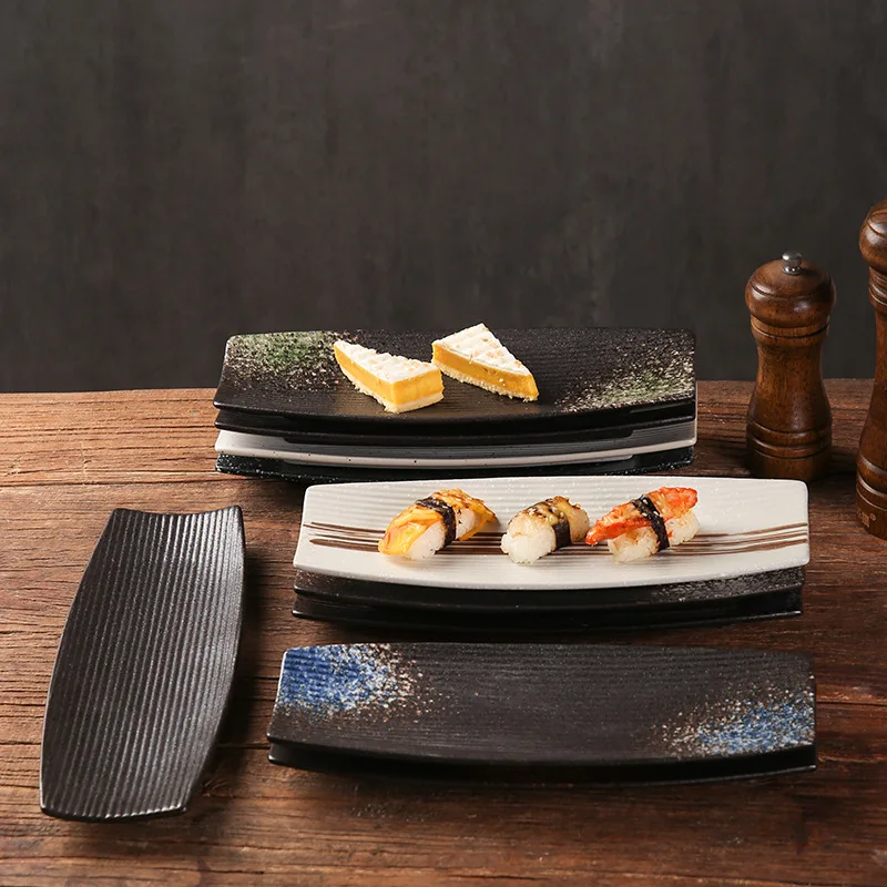 Restaurant Ceramic Rectangle Sushi Plate for Restaurant Hotel 10 Inch Japanese Style Porcelain Color Glazed Dessert Sushi Dish