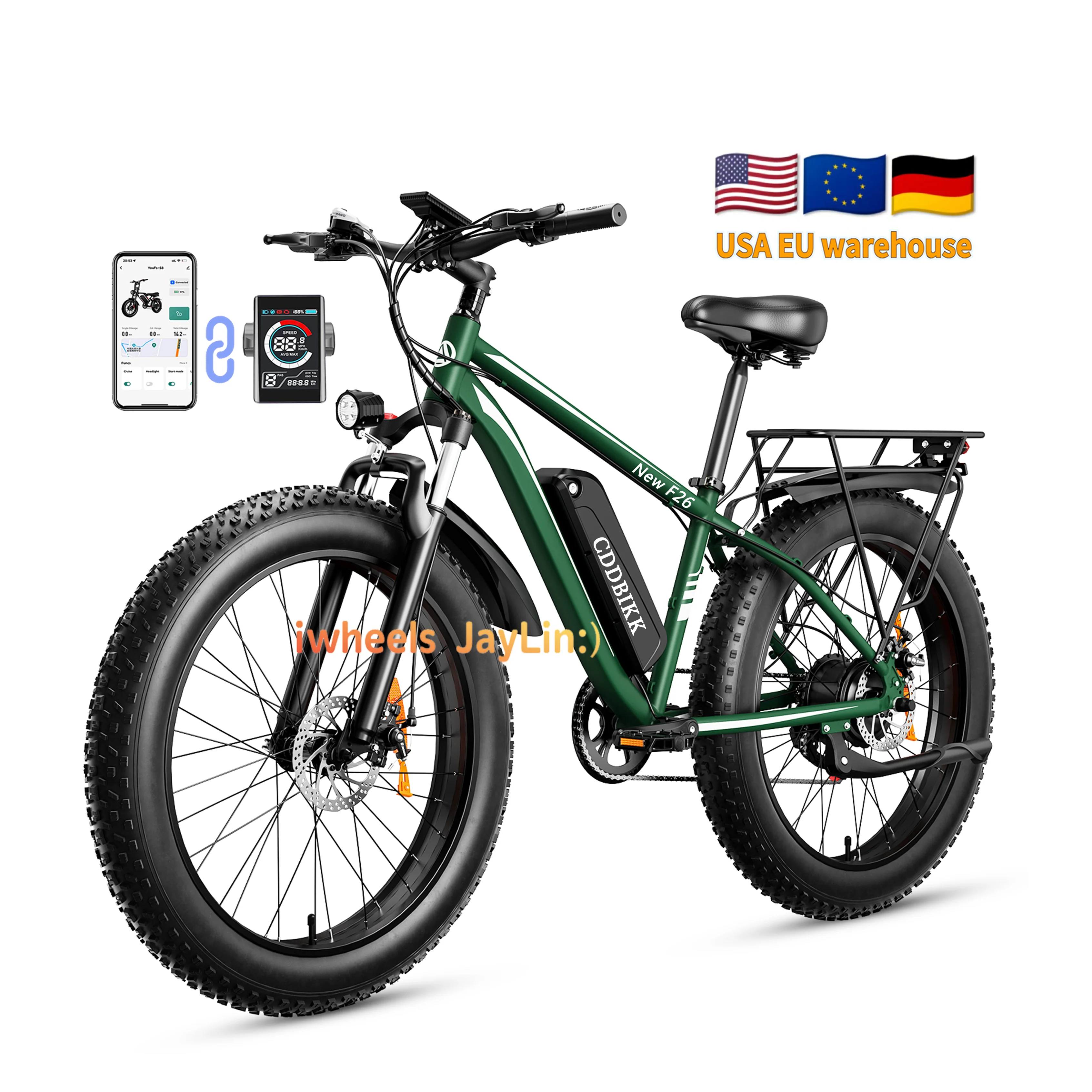 EU USA Warehouse F26 Electric Mountain Bike 1000W 48V 26*4 inch Fat tire E Bike with APP Electric City Bike Dirt Bicycle Fatbike