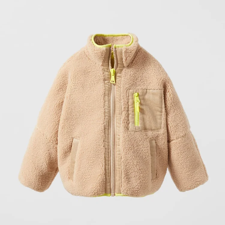 Hot Sale OEM Custom Terry Fleece Kids Jacket Sherpa Hooded Coat For Boys