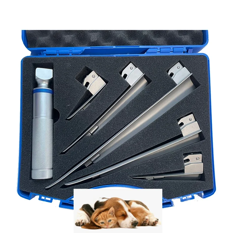 Stainless steel bulb/halogen pet/veterinary laryngoscope animal-use Laryngeal examination laryngoscope with reusable blades