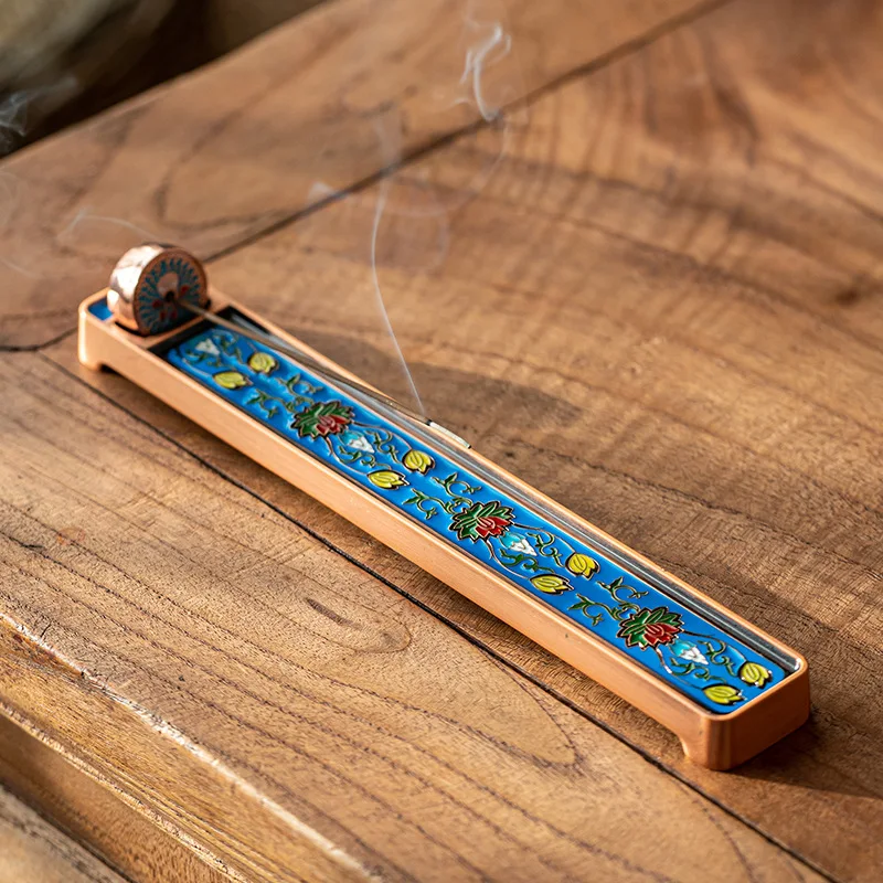 Retro enamel color room incense stick temple agarwood tray creative incense holder zinc alloy aromatherapy tower line incense in