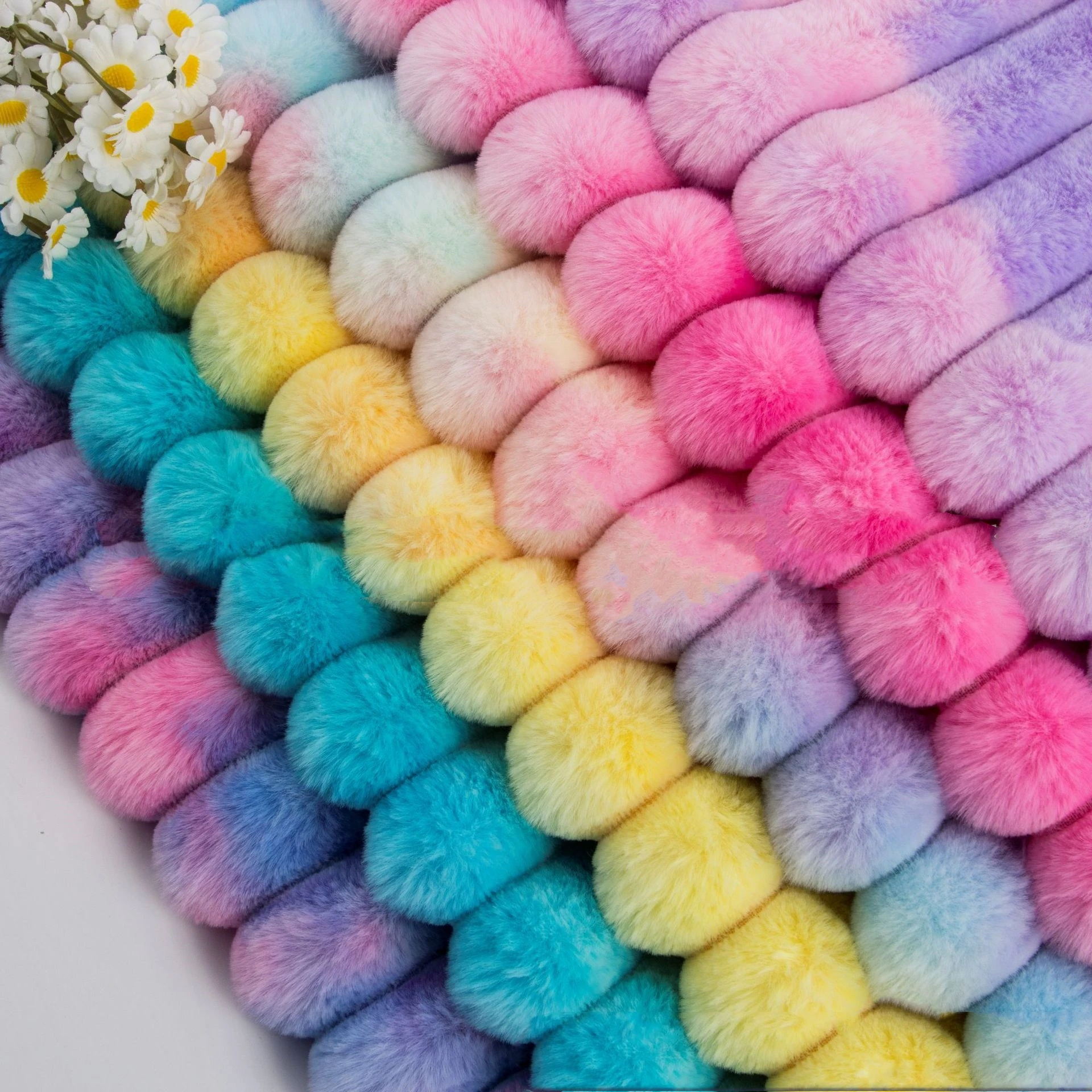 High Quality Custom Knitting, Plush Heavy Coat Blazer Tie-dye Faux Fur Fabric Printed Faux Rabbit Fur Fabric/