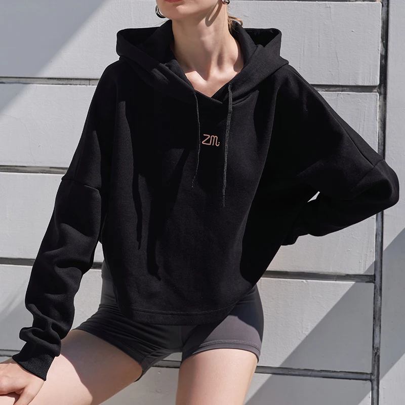 
2021 New Arrivals Women Black Pullover Streetwear Hoodie Gym Crop Top Hoodies Factory Clothing Long Sleeve Oversized Ladies 