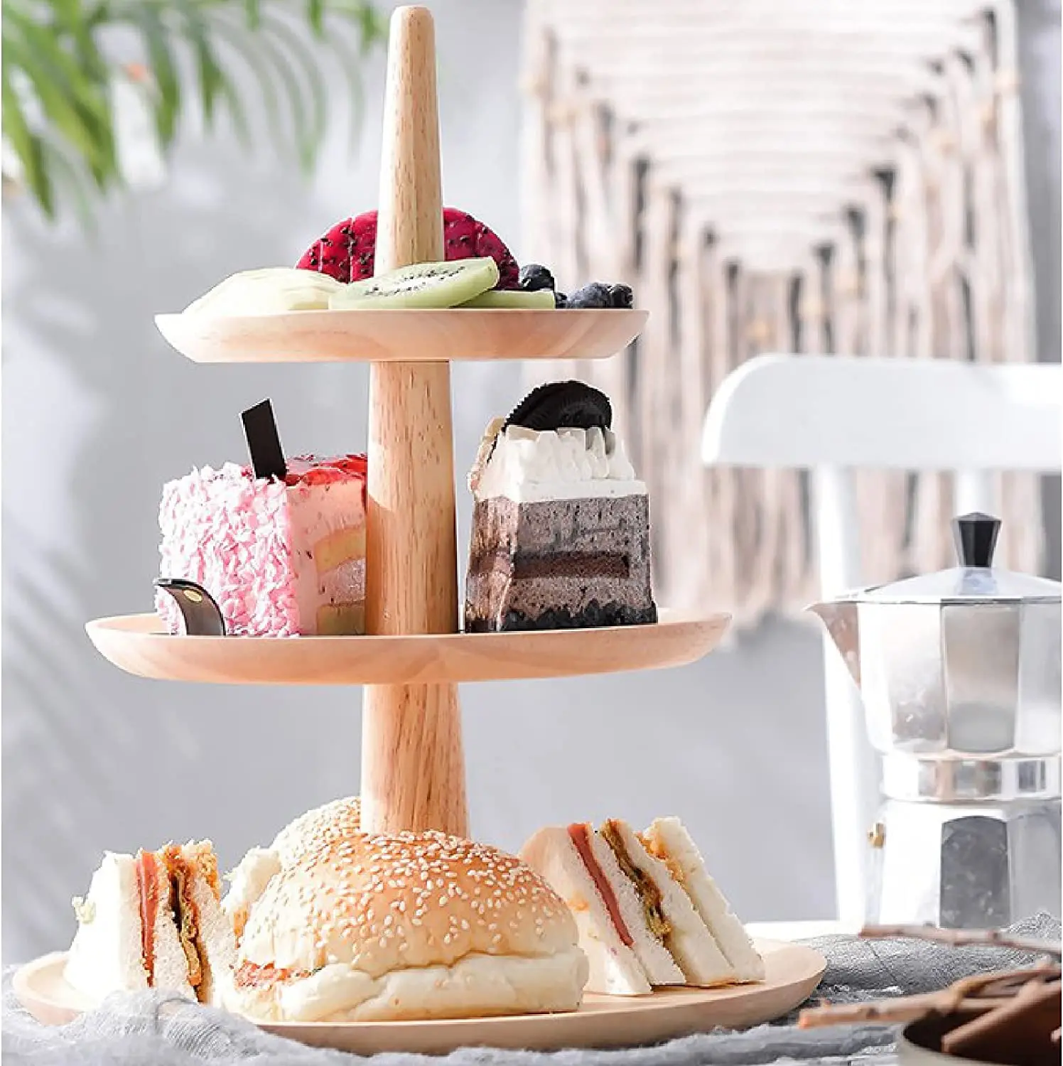 Cupcake Tower Display Stand 3 Tier Wood Dessert Candy Fruit Food Serving Tray Macaron Pizza Buffet Rack Mini Cake Pastry