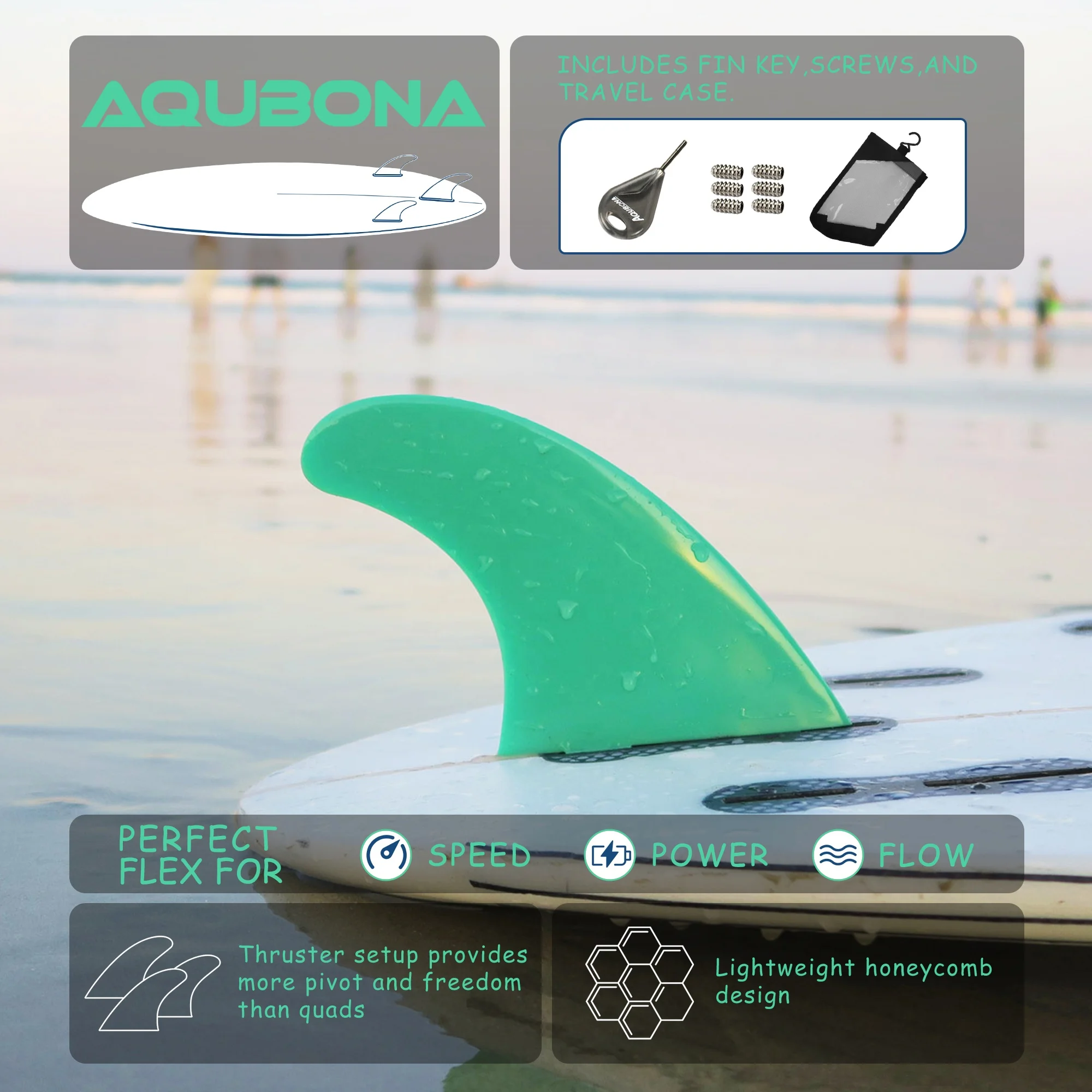 Double Tabs Fins Fiberglass Reinforced Polymer Surfboard Fins -  G5 Double Tabs Fins Green/Yellow