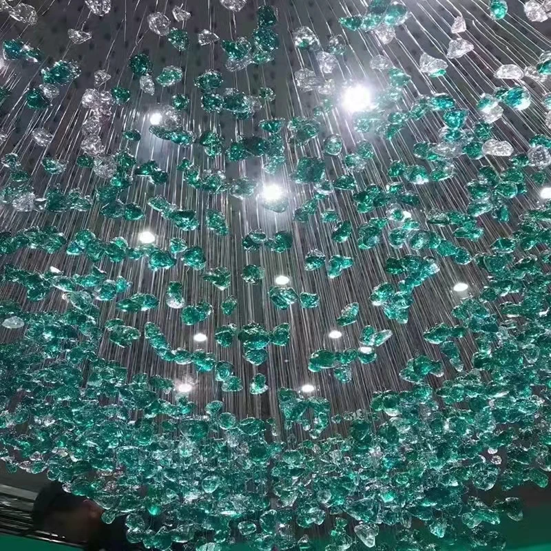 Hotel lobby large project luxury ceiling hanging green color crystal customization chandeliers & pendant lights