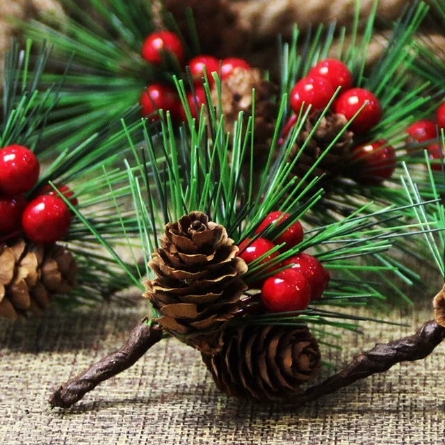 DIY factory cheap Christmas gift accessories Pine needle gift box ornaments Christmas tree accessories pine needles