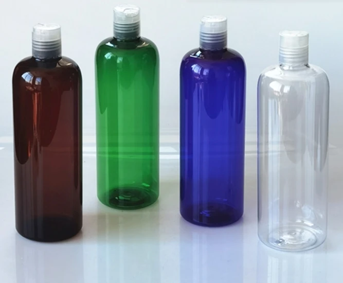 Wholesale 500 ml amber cosmo round plastic bottles cosmo PET bottles with disc top cap