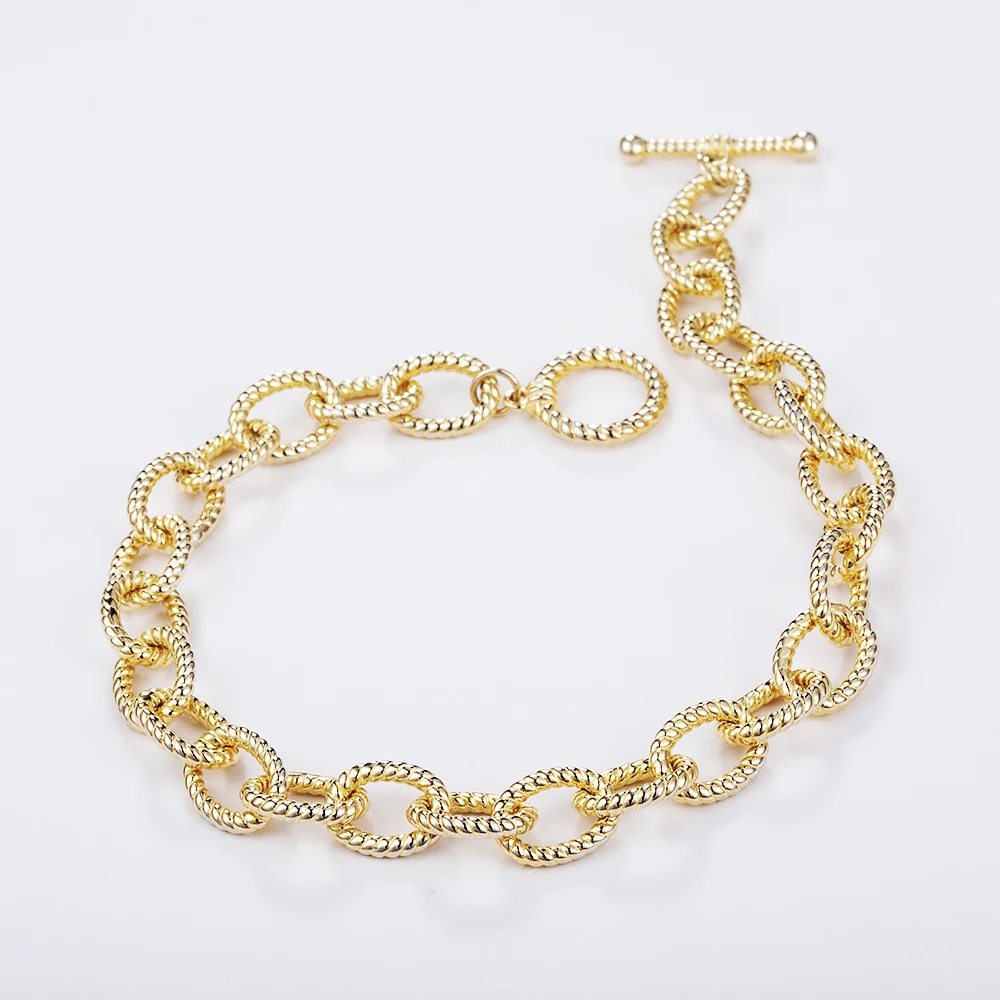 Pulsera Oro Italiano Luxury Chunky Link Chain 925 Sterling Silver Jewelry 18K Gold Vermeil Plated Bracelet With Toggle Clasp