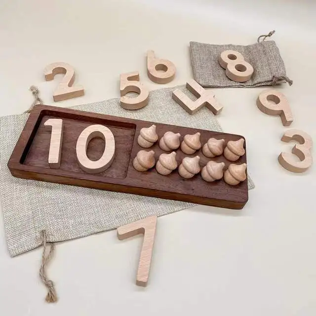 Ten Array Grid Digital Building Blocks Open Educational Kindergarten Teaching Aids Black Walnut Kids Math Toys