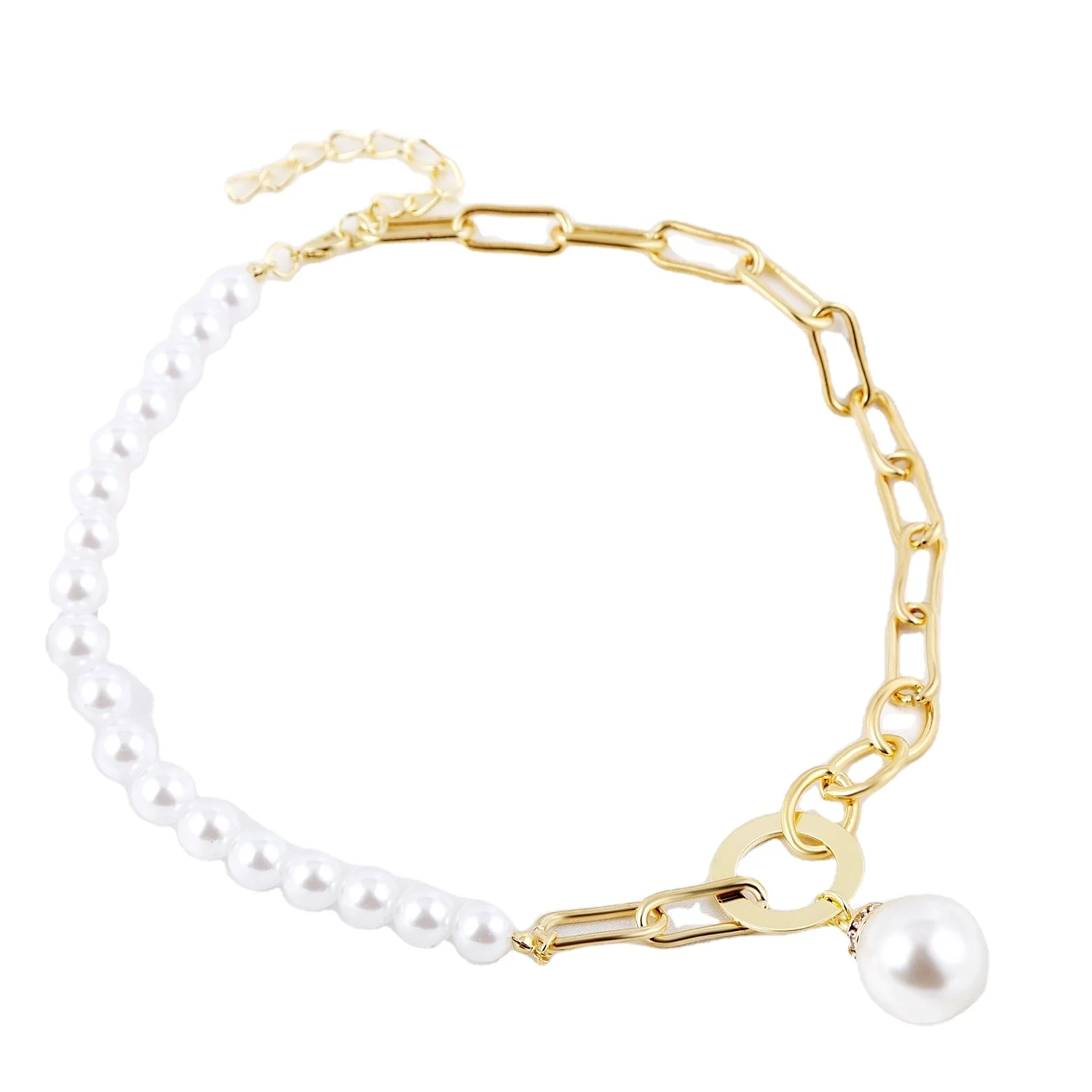 Fashion  Asymmetry  Pearl with Thick Chain Choker Necklace for Women Trendy Coin Pendant Necklaces on the Neck 2021 Jewelry