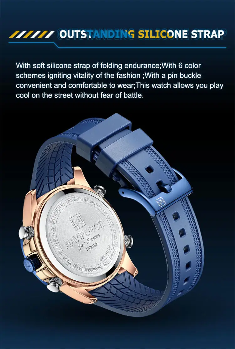 Naviforce NF9199T high quality make custom  mens hour perfect TPU big numbers date display  sports wristwatch