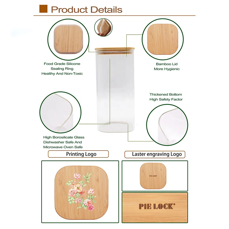 Borosilicate Bamboo Glass Canister Spice Jar Kitchen Food Glass Storage Jar With Bamboo Lid