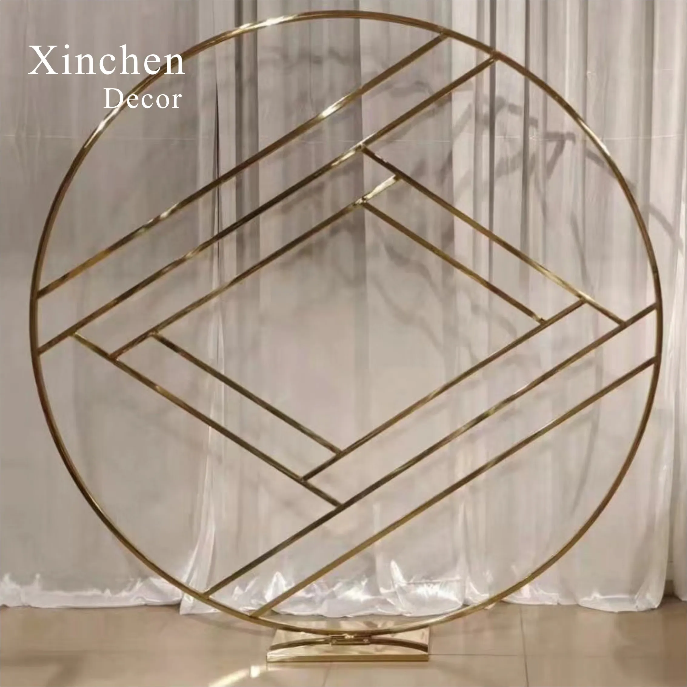 XC-B002 Custom round mesh metal gold wedding decoration backdrop stand for wedding events