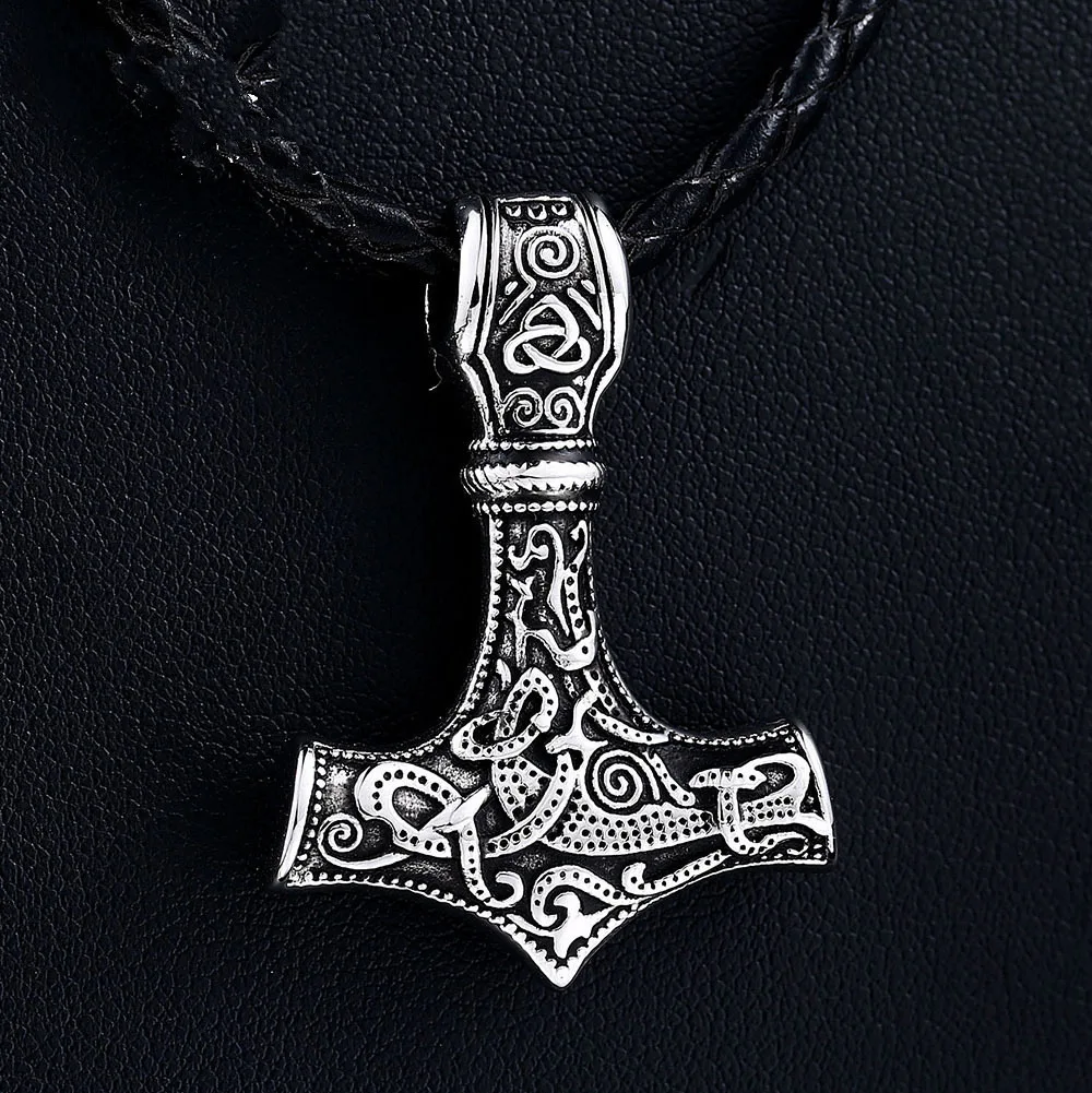 Stainless Steel Custom Pendant Norse Mjolnir Viking Amulet Thor Hammer Necklace Viking Pendant