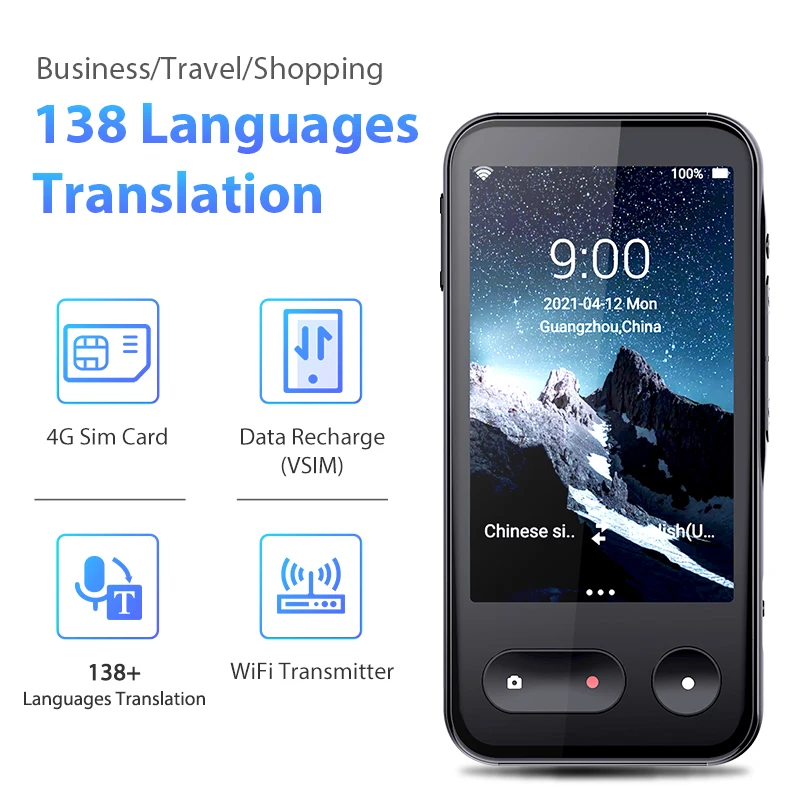 T7 138 Languages Two-Way Instant Speech Voice Translator Multi-Languages Online Translation 4G SIM Card Translate Machine