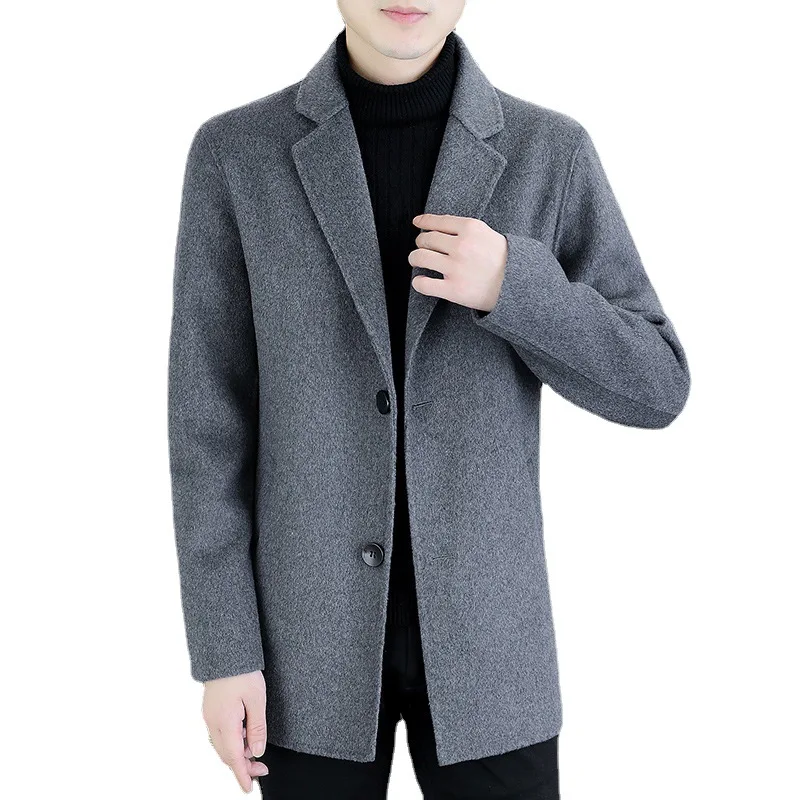 M-4XL двухсторонняя кашемировое пальто для мужчин средней длины тонкий деловая повседневная кожаная куртка мужское шерстяное
