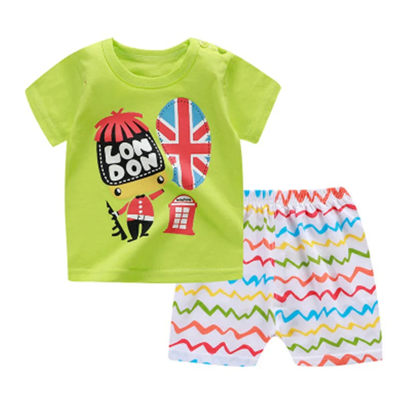 Kids Boy Summer Clothing Sets Children 2pcs Short Sleeve T Shirt+shorts Suit Infant Girl Cotton Tee Baby Cheap Clothes 0-4 Years
