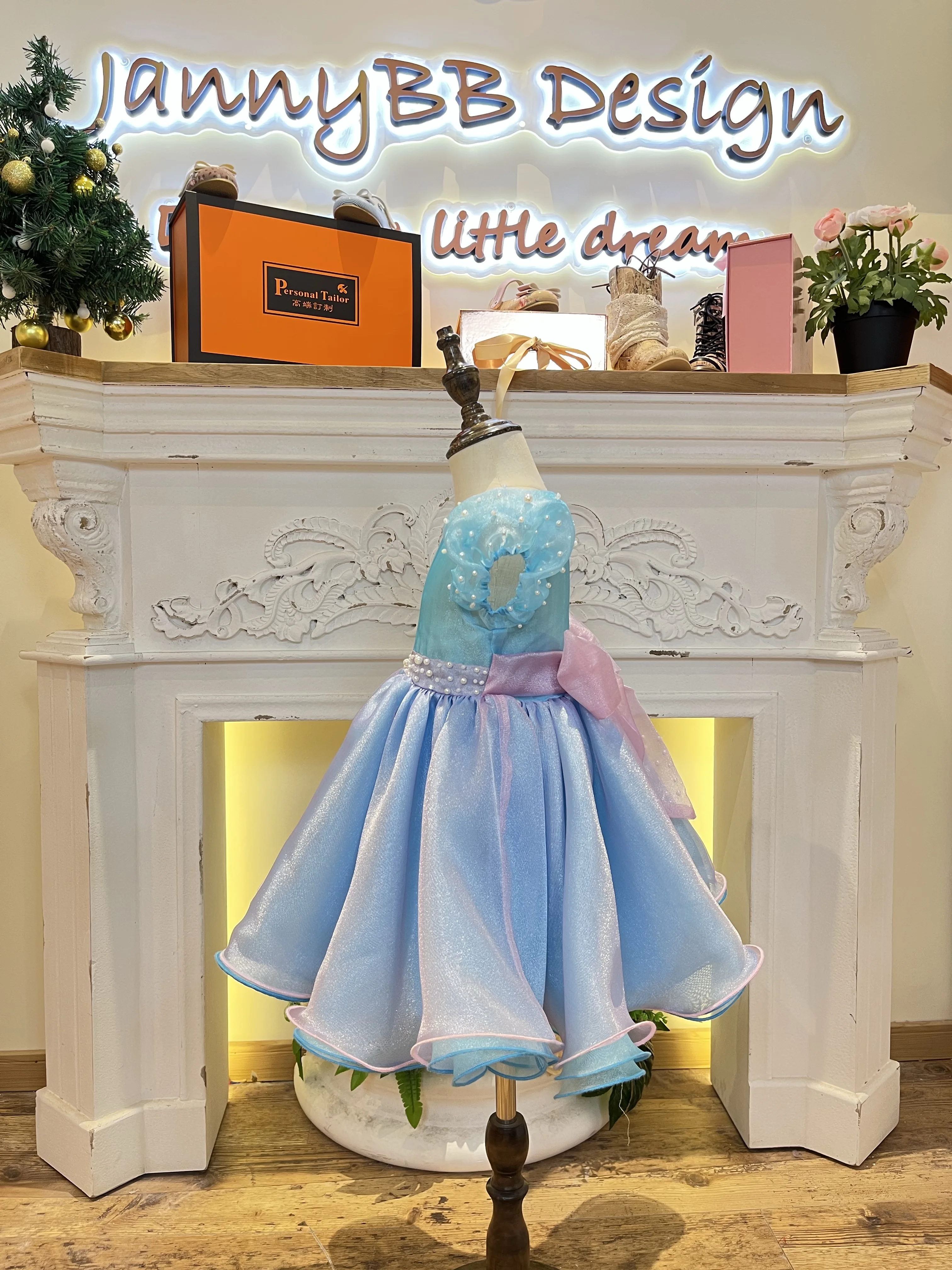 Little Girls Ruffle Sleeve Kids baby shower sky blue dresses baby dress 2-6 years baby Girls Mermaid party dress