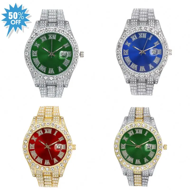 High Quality Iced Out Baby Pink Women Watches Bling Watch With Purple Dial Bling Bling Hip Hop Watches