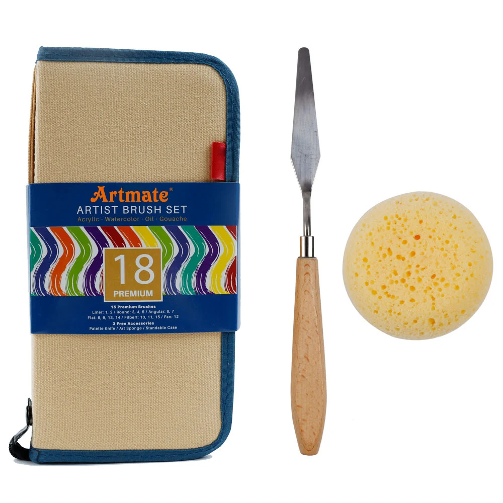 Artmate Premium Art Paint Brushes Set 18pcs for Acrylic Watercolor Oil Gouache Painting,Painting Brush Set,Paint Brush