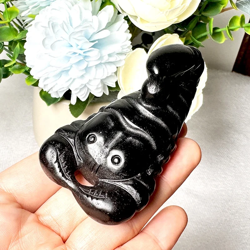 Wholesale crystal carving natural black obsidian quartz crystal scorpions statue for gift decoration