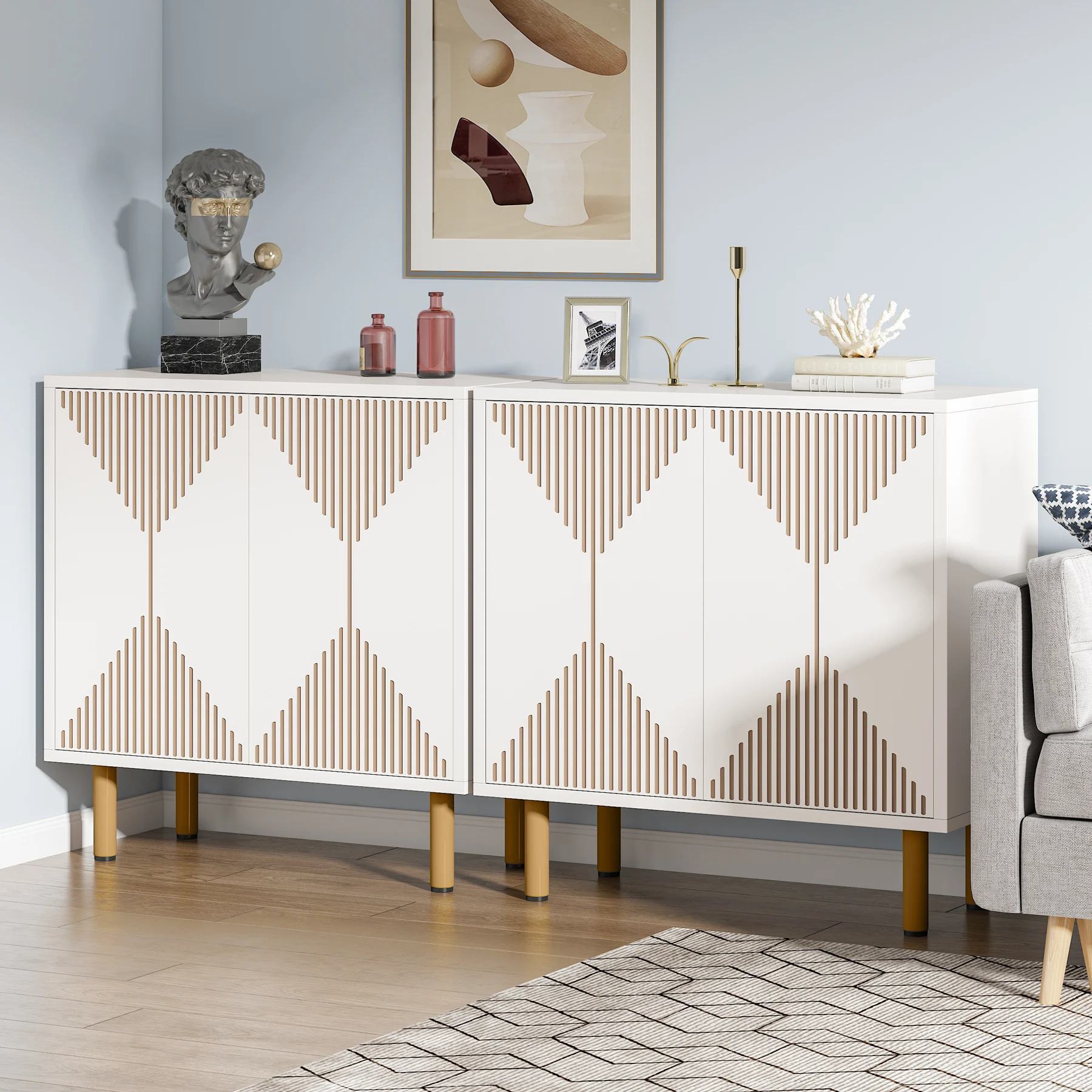 Tribesigns Modern Wood White Storage buffet Cabinet Sideboards Set Living Room Freestanding TV Console Sideboard