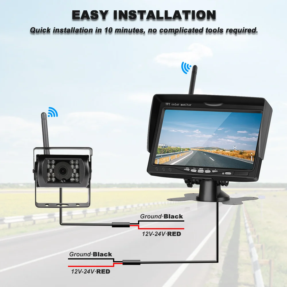 7 inch Wireless Car Monitor Parking Backup Camera System TFT LCD Screen IR Night Vision Wifi Rear View Camera 12-24V