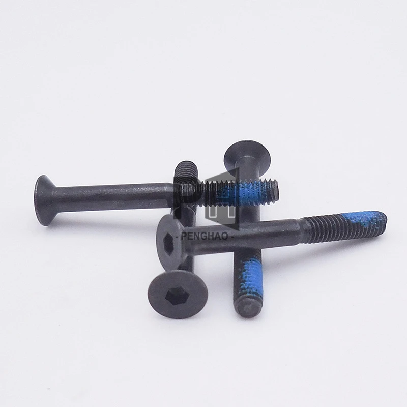 High-Strength Grade 8.8 Steel Countersunk Hex Socket Nylock Screw with Black Coating Partial Thread Anti-Loose Nylock Screw