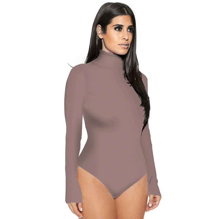 Knitted Autumn Solid O-neck Long Sleeve Formal Bodysuit for Women